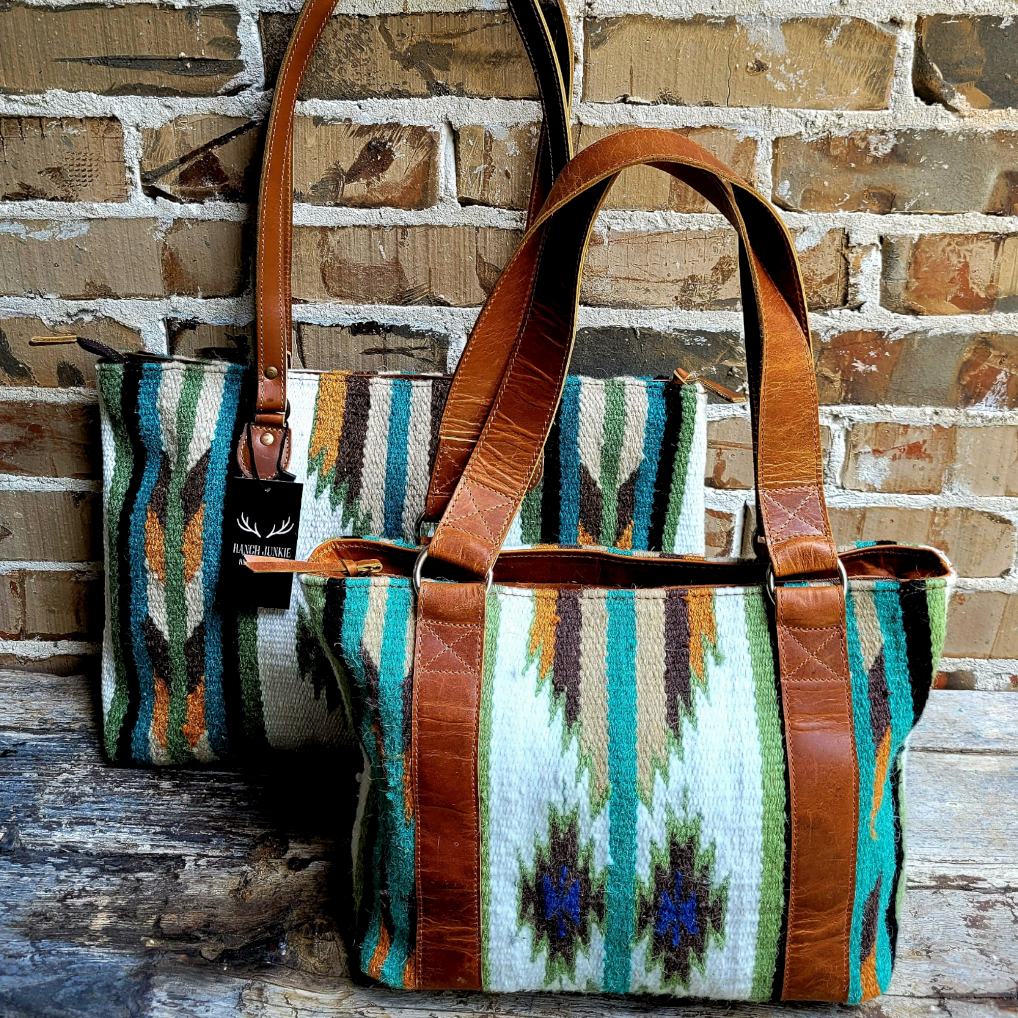 Bundle Deal - Aspen Southwestern Handwoven Wool Leather Western Handbag + Aspen Large Handwoven Wool Boho Tote - Ranch Junkie Mercantile LLC