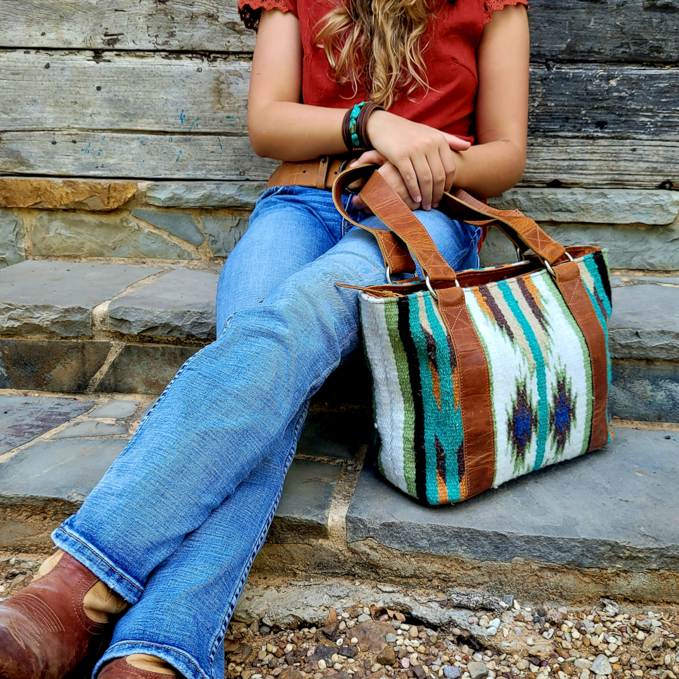 Bundle Deal - Aspen Southwestern Handwoven Wool Leather Western Handbag + Aspen Large Handwoven Wool Boho Tote - Ranch Junkie Mercantile LLC