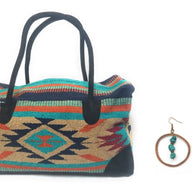 Bundle Deal- Cheyenne Southwestern Weekender Bag + Copper Hoop Turquoise Earrings Bundle - Ranch Junkie Mercantile LLC