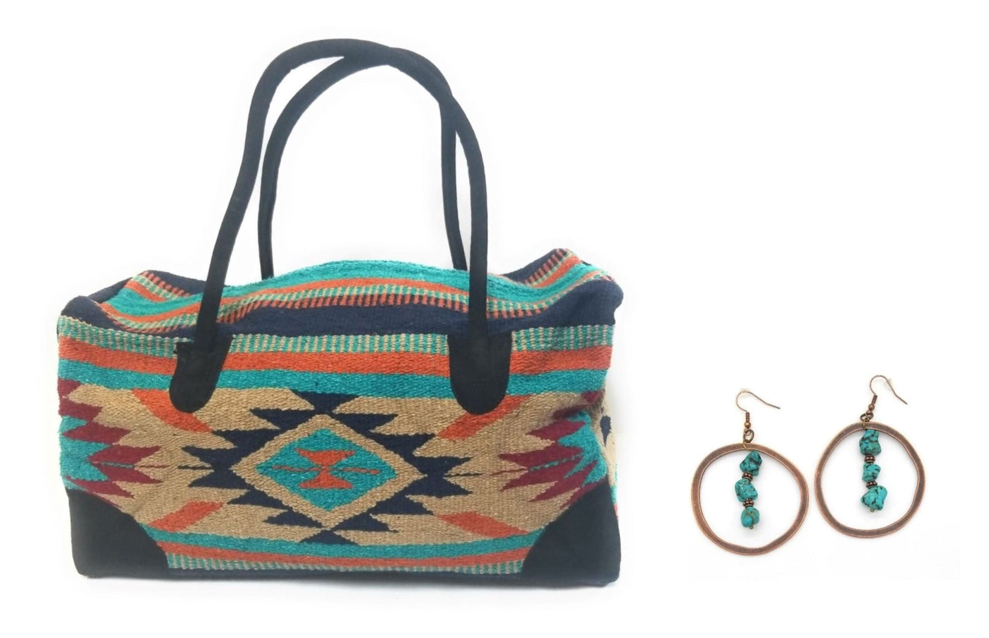 Bundle Deal- Cheyenne Southwestern Weekender Bag + Copper Hoop Turquoise Earrings Bundle - Ranch Junkie Mercantile LLC