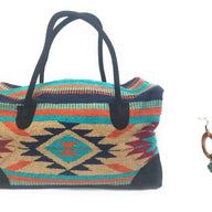 Bundle Deal-Cheyenne Southwestern Weekender Bag + Hammered Copper Earrings African Turquoise Bead Bundle - Ranch Junkie Mercantile LLC