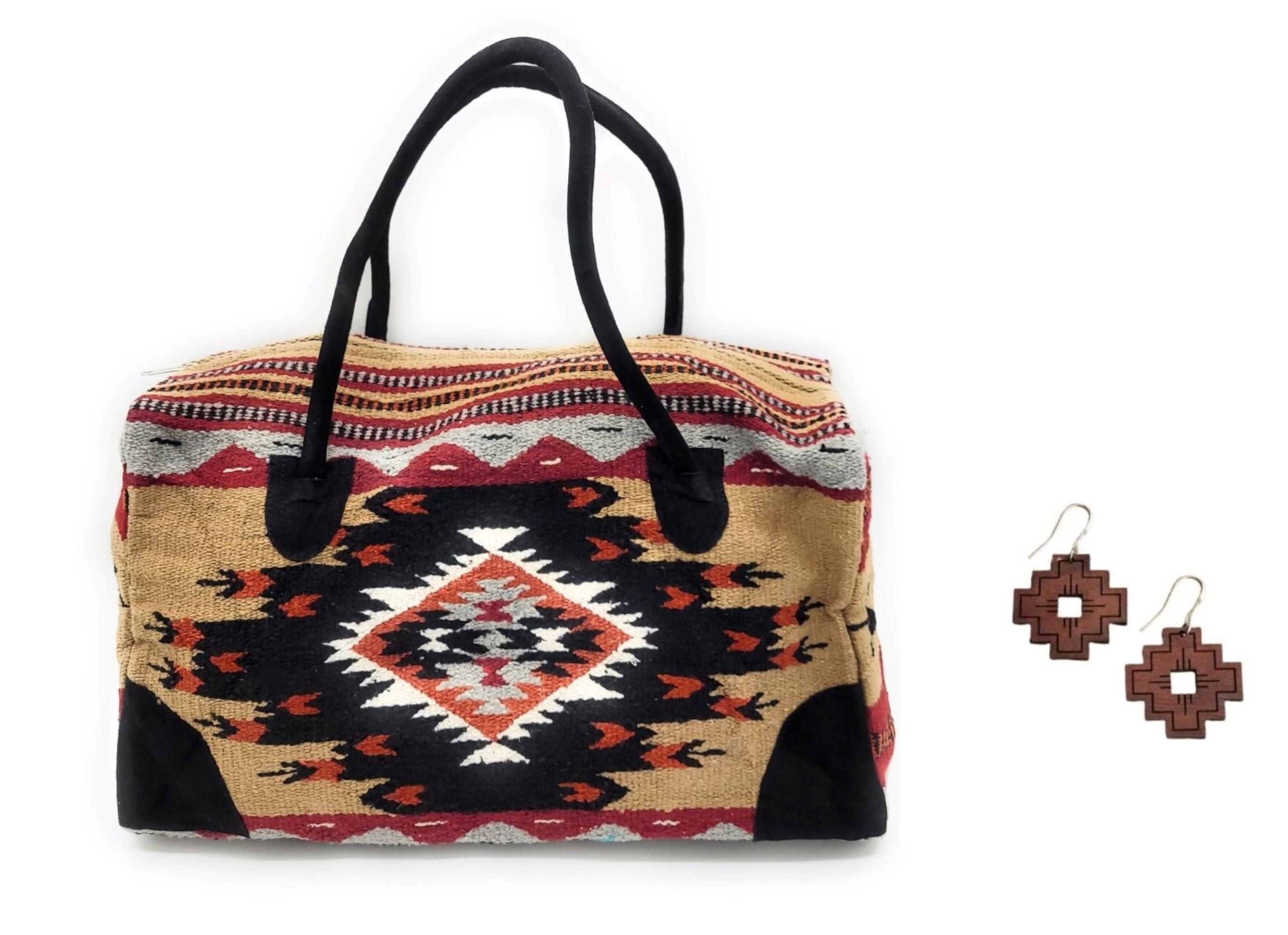 Bundle Deal- Del Rio Southwestern Weekender Bag + Compass | Wood Earrings Bundle - Ranch Junkie Mercantile LLC