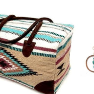 Bundle Deal- Diego Southwestern Weekender Bag + Copper Hoop Turquoise Earrings Bundle - Ranch Junkie Mercantile LLC