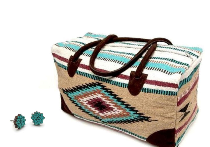 Bundle Deal-The Diego Go West Gift Bundle - Set Of 2- Weekender Bag + Wood Flower Teal Earrings - Ranch Junkie Mercantile LLC