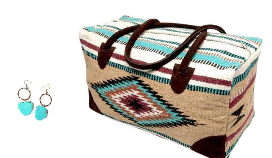 Bundle Deal-The Diego Southwestern Weekender + Turquoise Chunky Earrings - Ranch Junkie Mercantile LLC