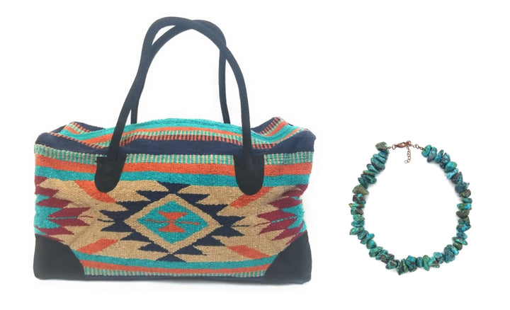 Bundle Deal-Cheyenne Southwestern Weekender Bag + Turquoise Chunk Necklace Bundle - Ranch Junkie Mercantile LLC