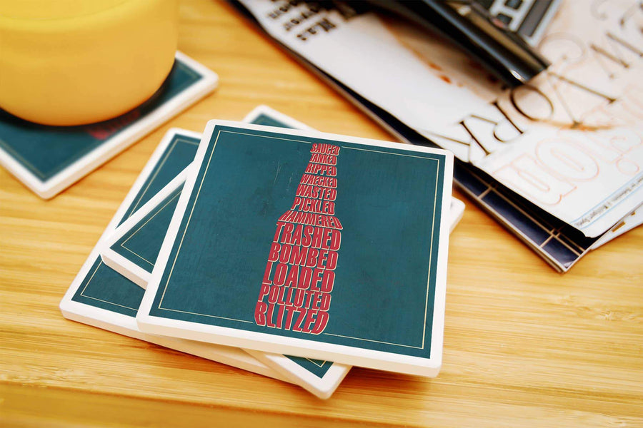 Drunk Typography - Beer Bottle Ceramic Coasters- Set of 4 - Ranch Junkie Mercantile LLC