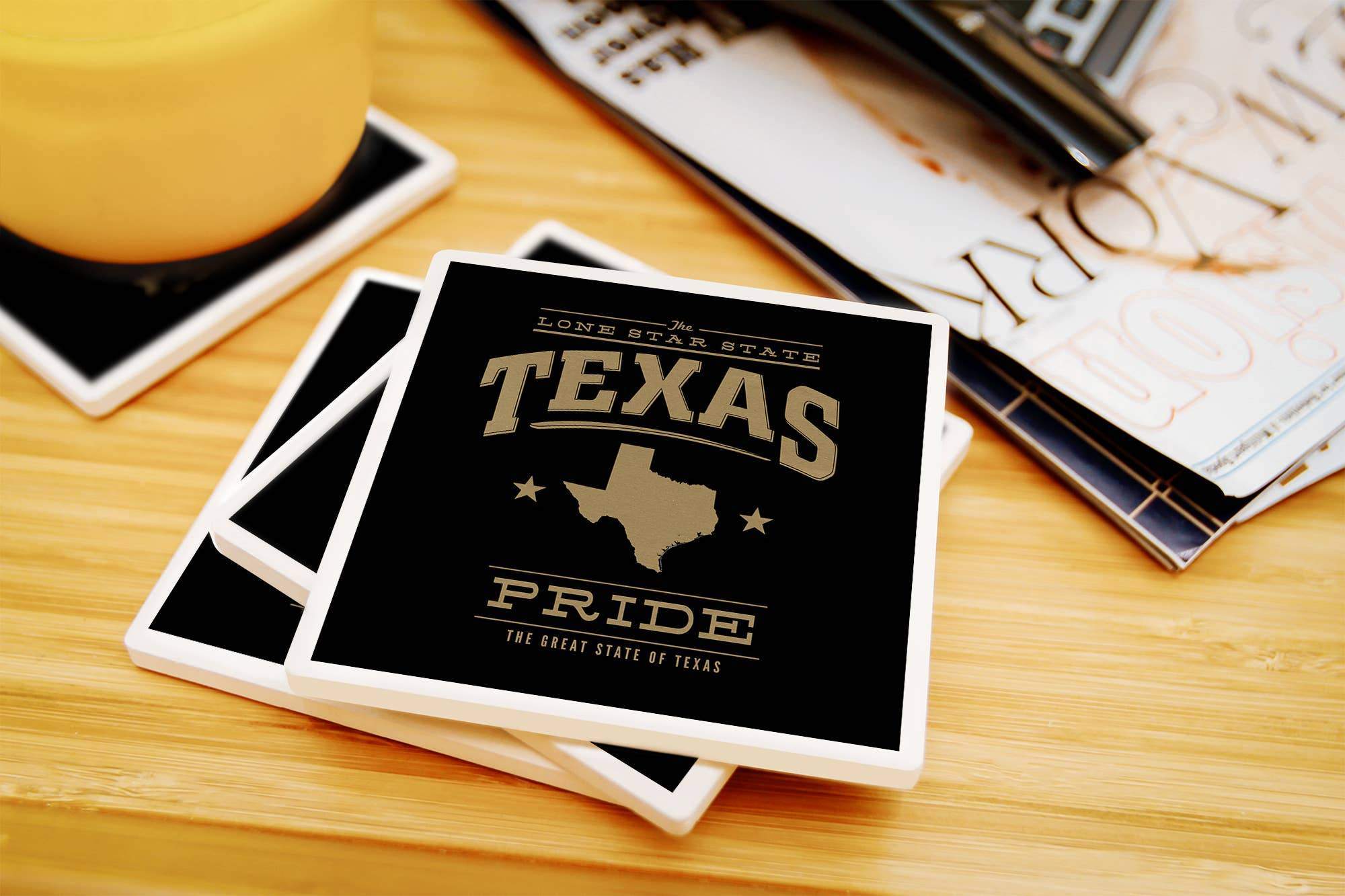 Texas State Pride - Gold on Black Ceramic Coasters- Set of 4 - Ranch Junkie Mercantile LLC
