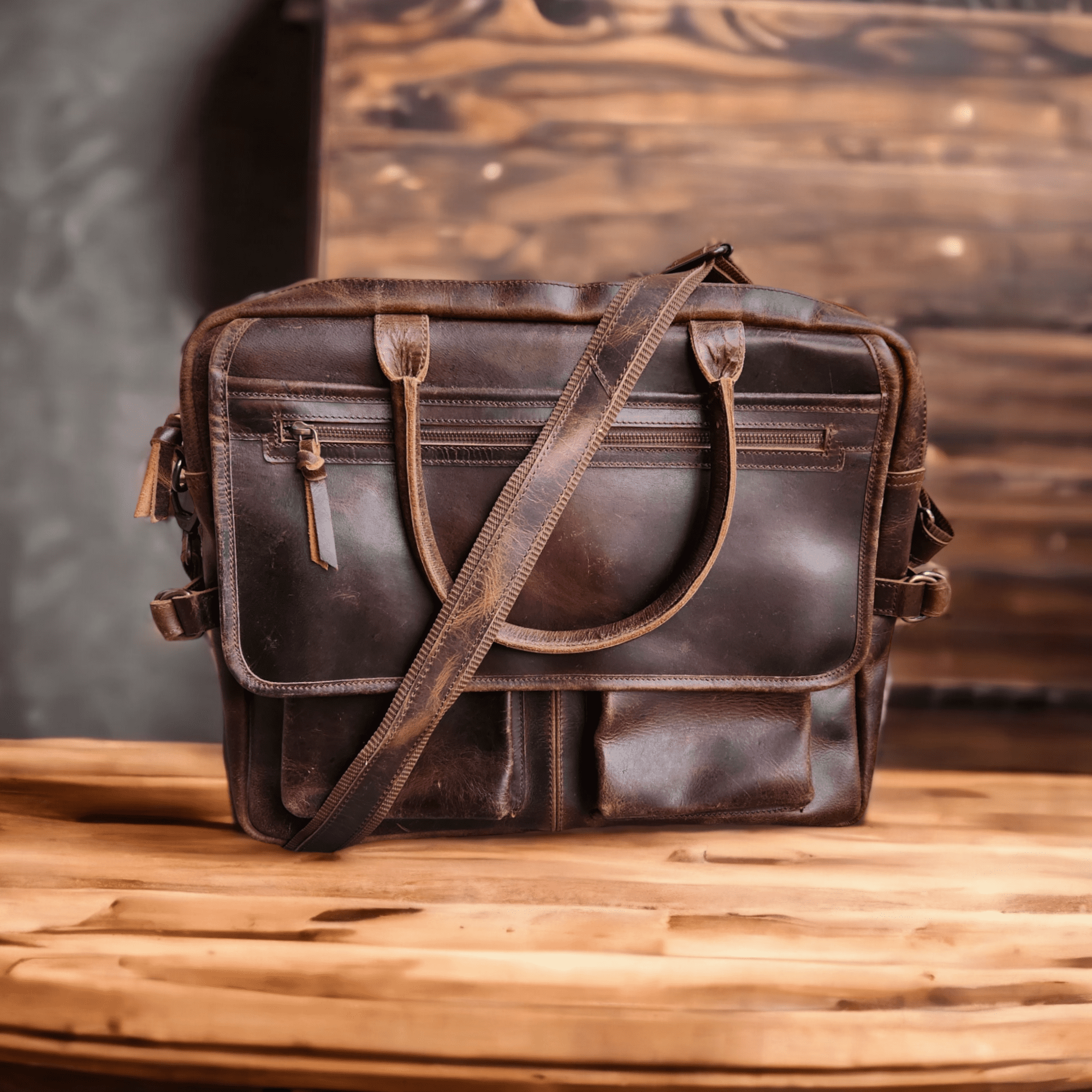 Denali Navigator Vintage Leather Large Messenger Bag Computer Bag