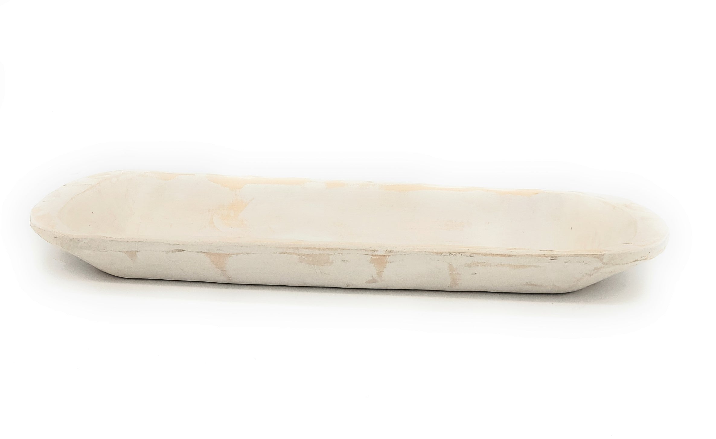 18"-21.5" Long Rustic White Baguette Dough Bowl, Decorative Bowl, Table Center Piece, Decorative Bowl The New Dawn Bowl Rustic White - Ranch Junkie Mercantile LLC