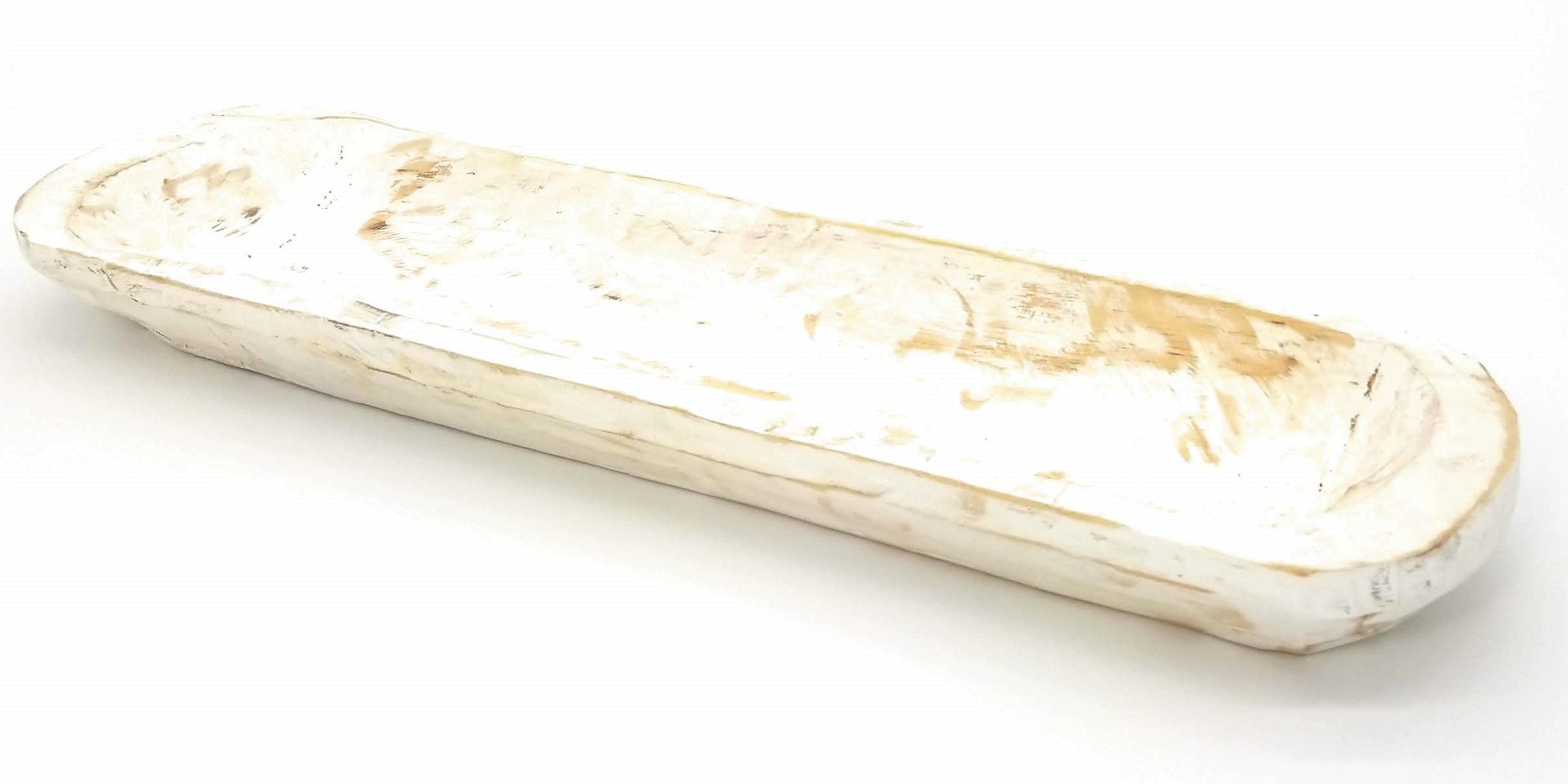 18"-21.5" Long Rustic White Baguette Dough Bowl, Decorative Bowl, Table Center Piece, Decorative Bowl The New Dawn Bowl Rustic White - Ranch Junkie Mercantile LLC