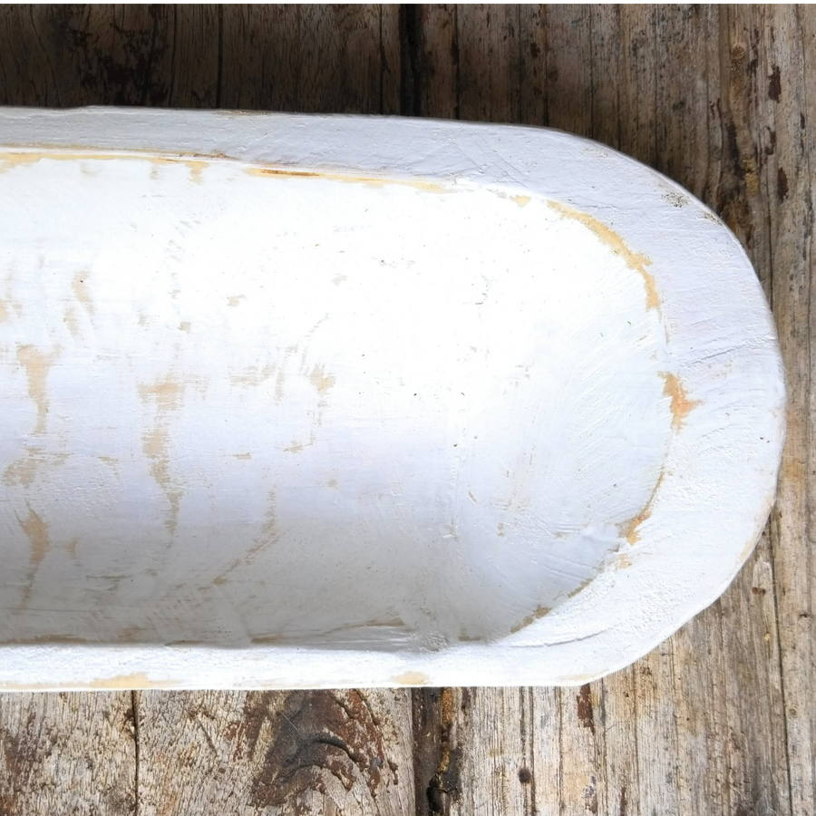 18"-21.5" Long Rustic White Baguette Dough Bowl, Decorative Bowl, Table Center Piece, Decorative Bowl The New Dawn Bowl Rustic White - Ranch Junkie Mercantile LLC