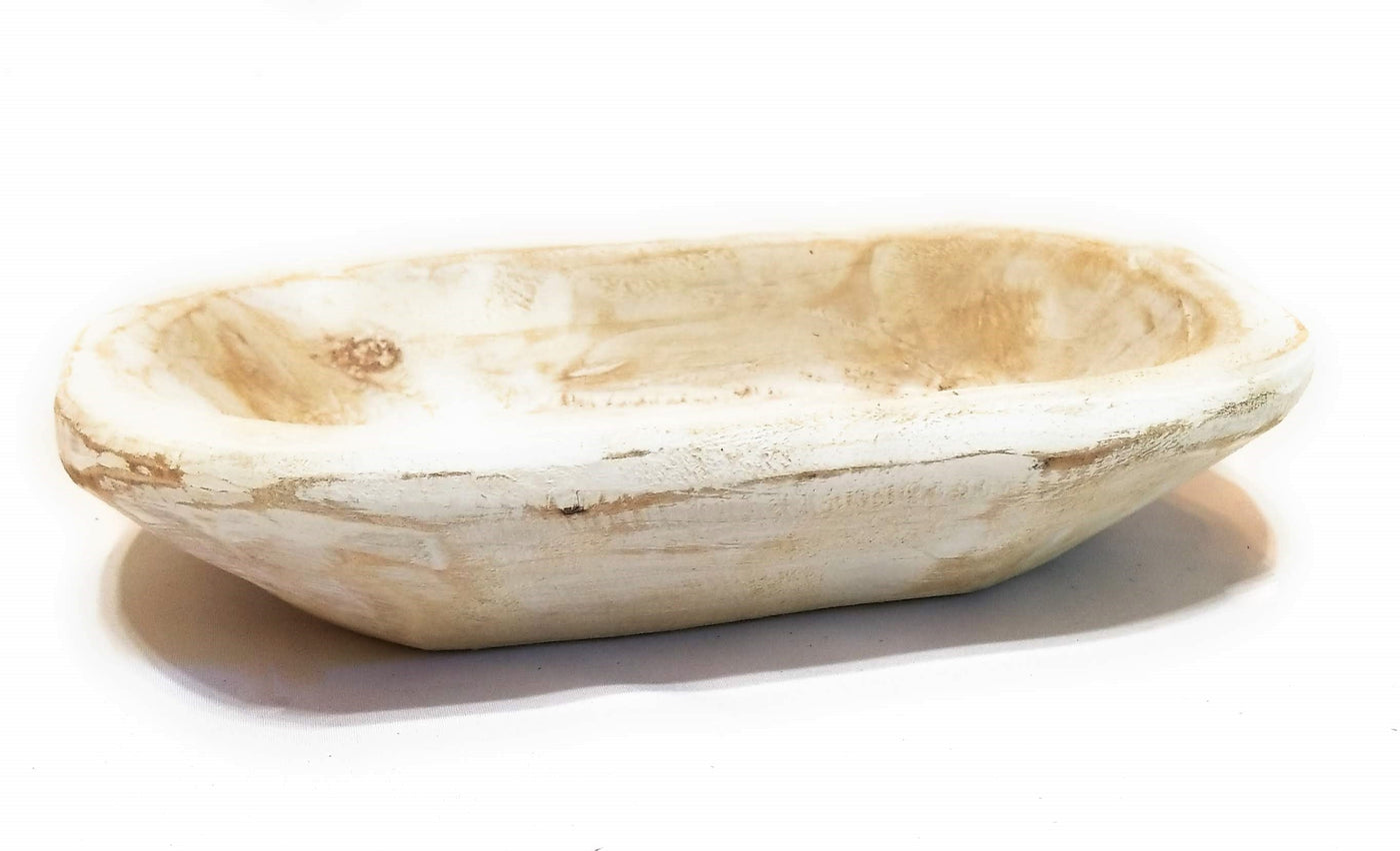 9"-10" Long White Mini Dough Bowl Small Wood Decorative Bowl - The Itty Bitty Bowl- White - Ranch Junkie Mercantile LLC