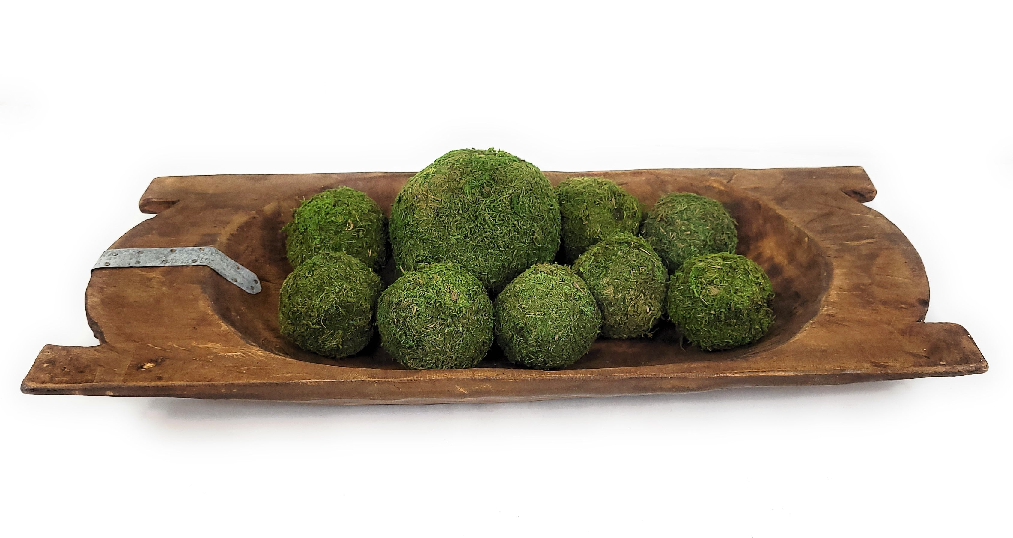The Industrial Montana Large Dough Bowl Table Center Piece, Decorative Bowl + Moss Balls - Ranch Junkie Mercantile LLC 