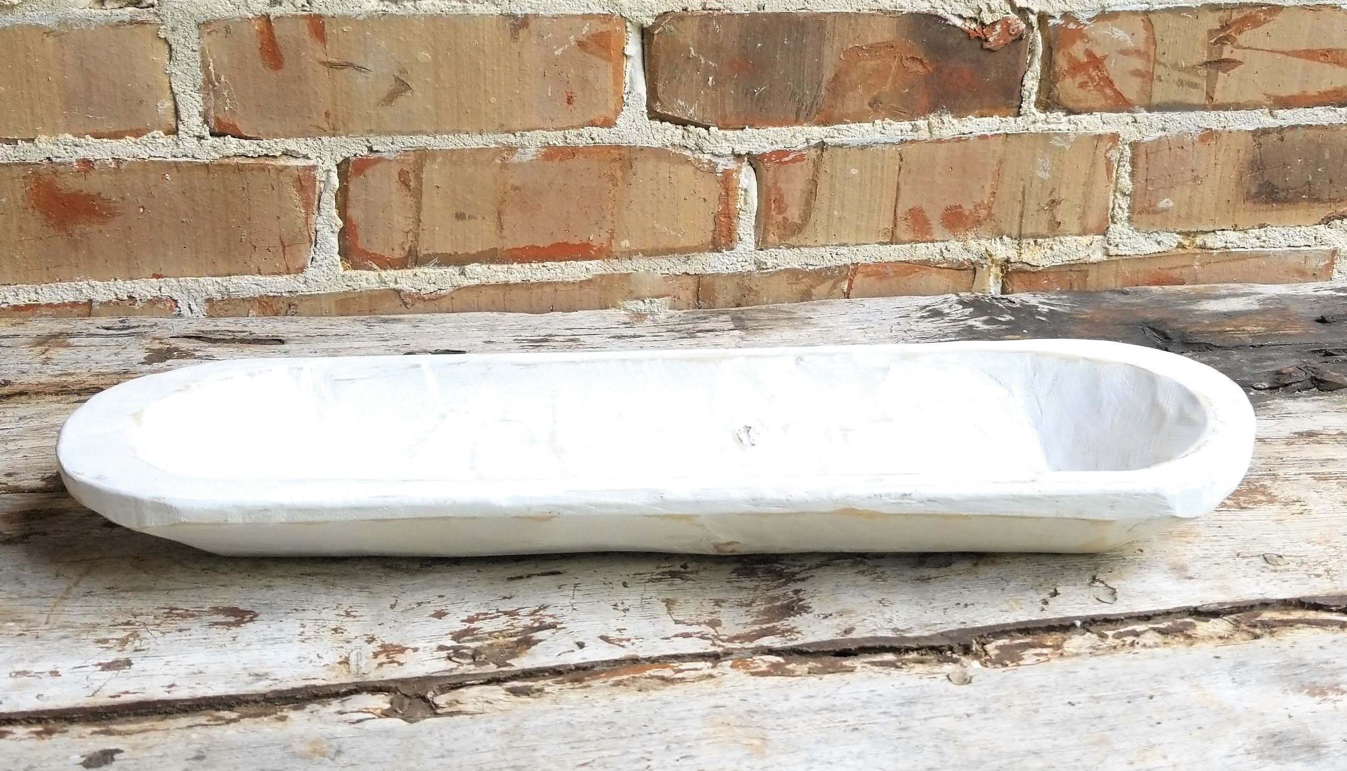 18"-21.5" Long Rustic White Baguette Dough Bowl, Decorative Bowl, Table Center Piece, Decorative Bowl The New Dawn Bowl Rustic White - Ranch Junkie Mercantile LLC