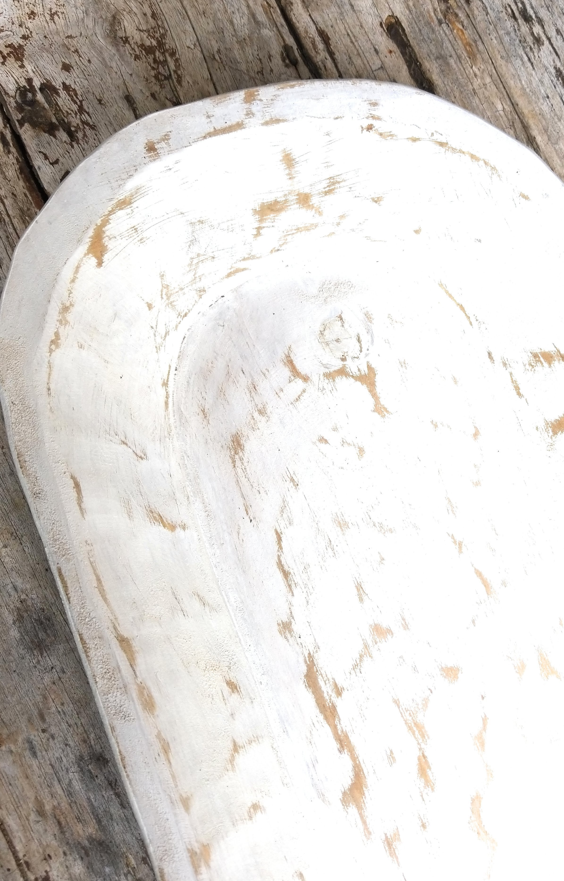 18"-21.5" Long Rustic White Baguette Dough Bowl, Decorative Bowl, Table Center Piece, Decorative Bowl The New Dawn Bowl Rustic White - Ranch Junkie Mercantile LLC