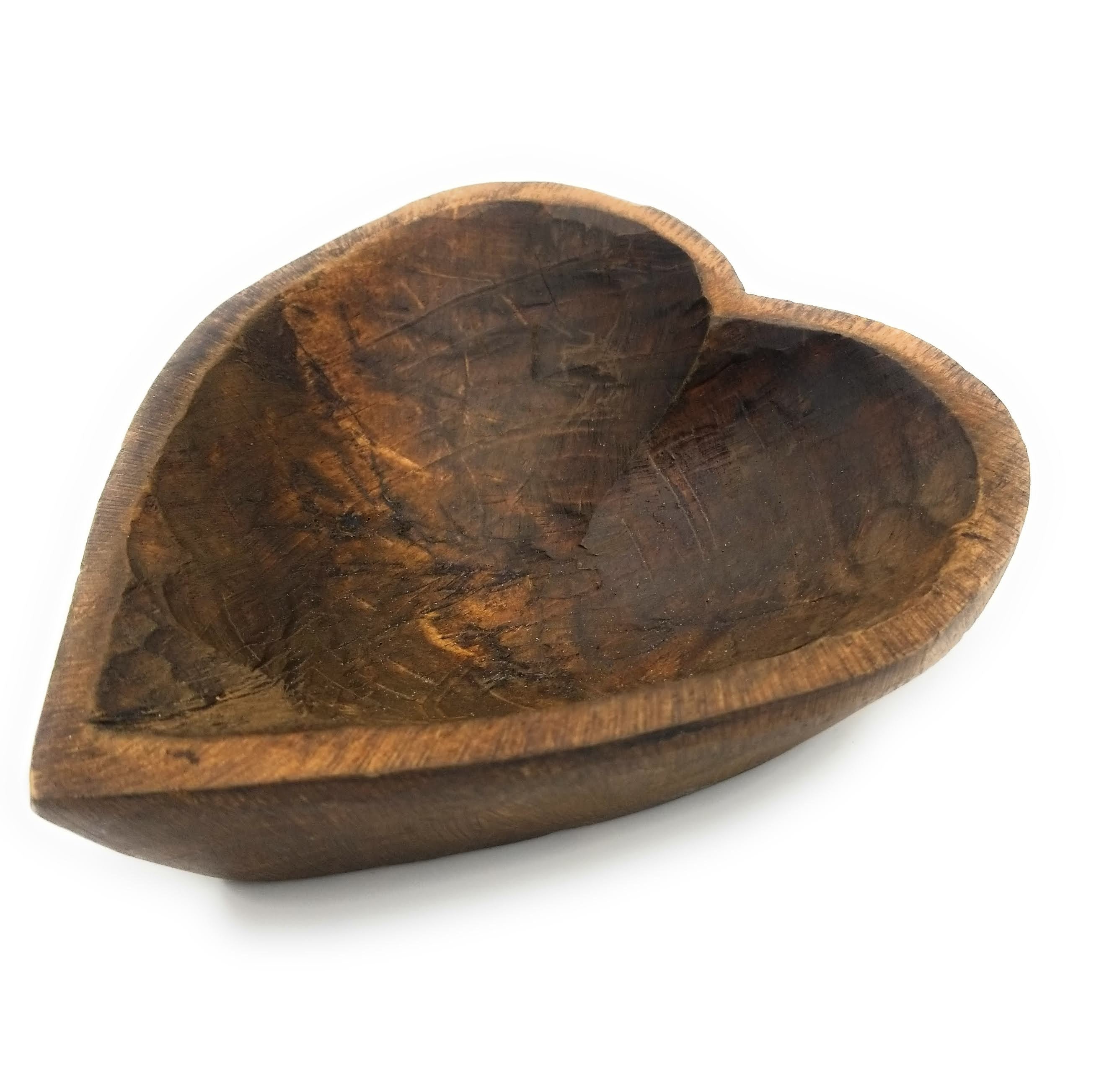 5"- 6" Itty Bitty Wood Heart Bowl Rustic White Farmhouse Brown - Ranch Junkie Mercantile LLC