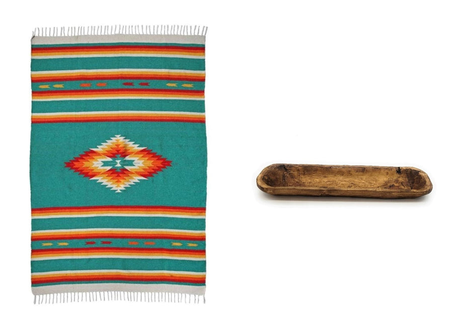 Bundle Deal - 18"-21.5" Farmhouse Brown New Dawn Dough Bowl + San Jose Southwestern Blanket Bundle - Ranch Junkie Mercantile LLC