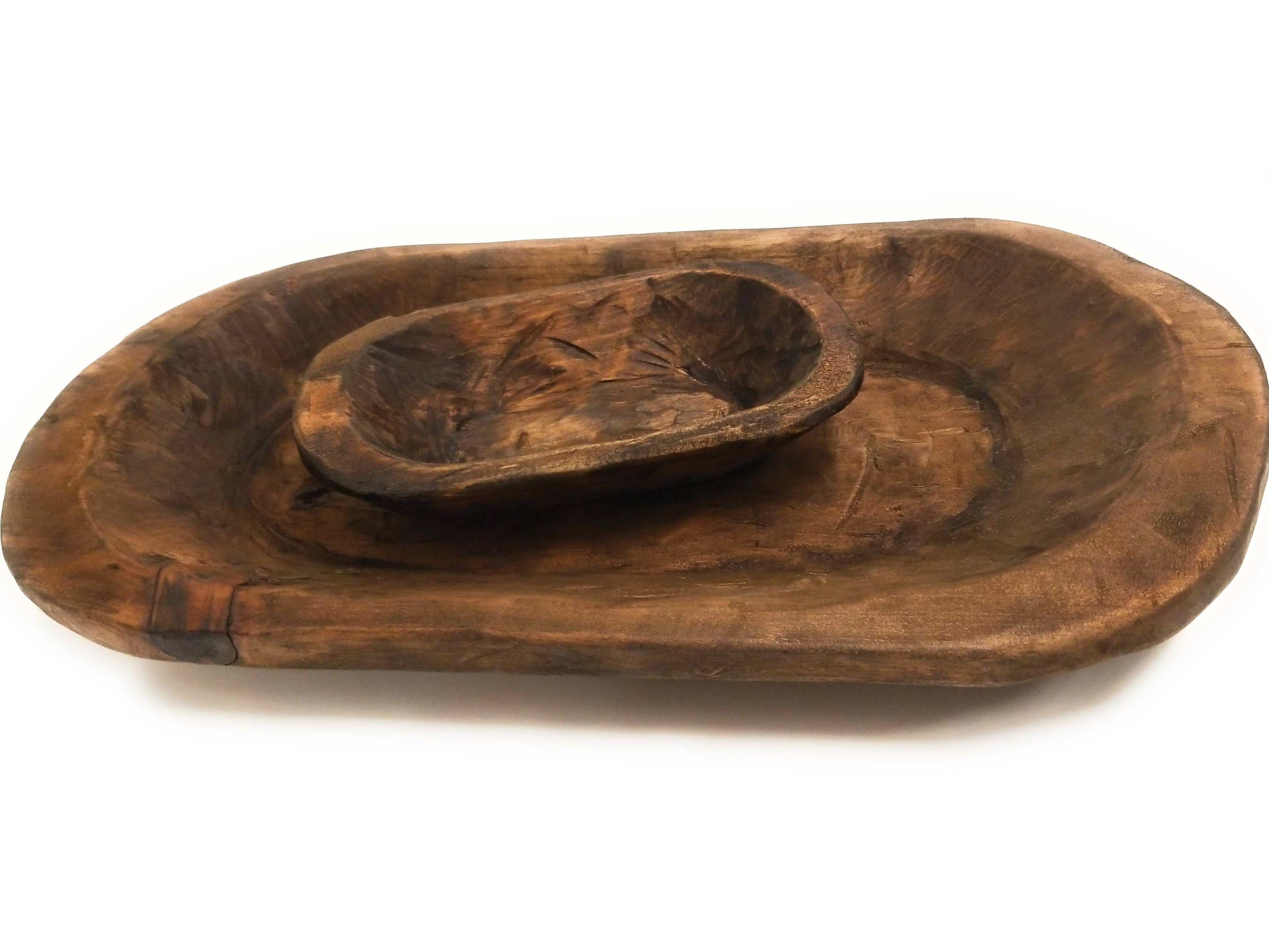 Bundle Deal- Weston 19"-22" Long Decorative Wood Dough Bowl + 9"-10" Long Mini Dough Bowl - Two Colors Available - Ranch Junkie Mercantile LLC