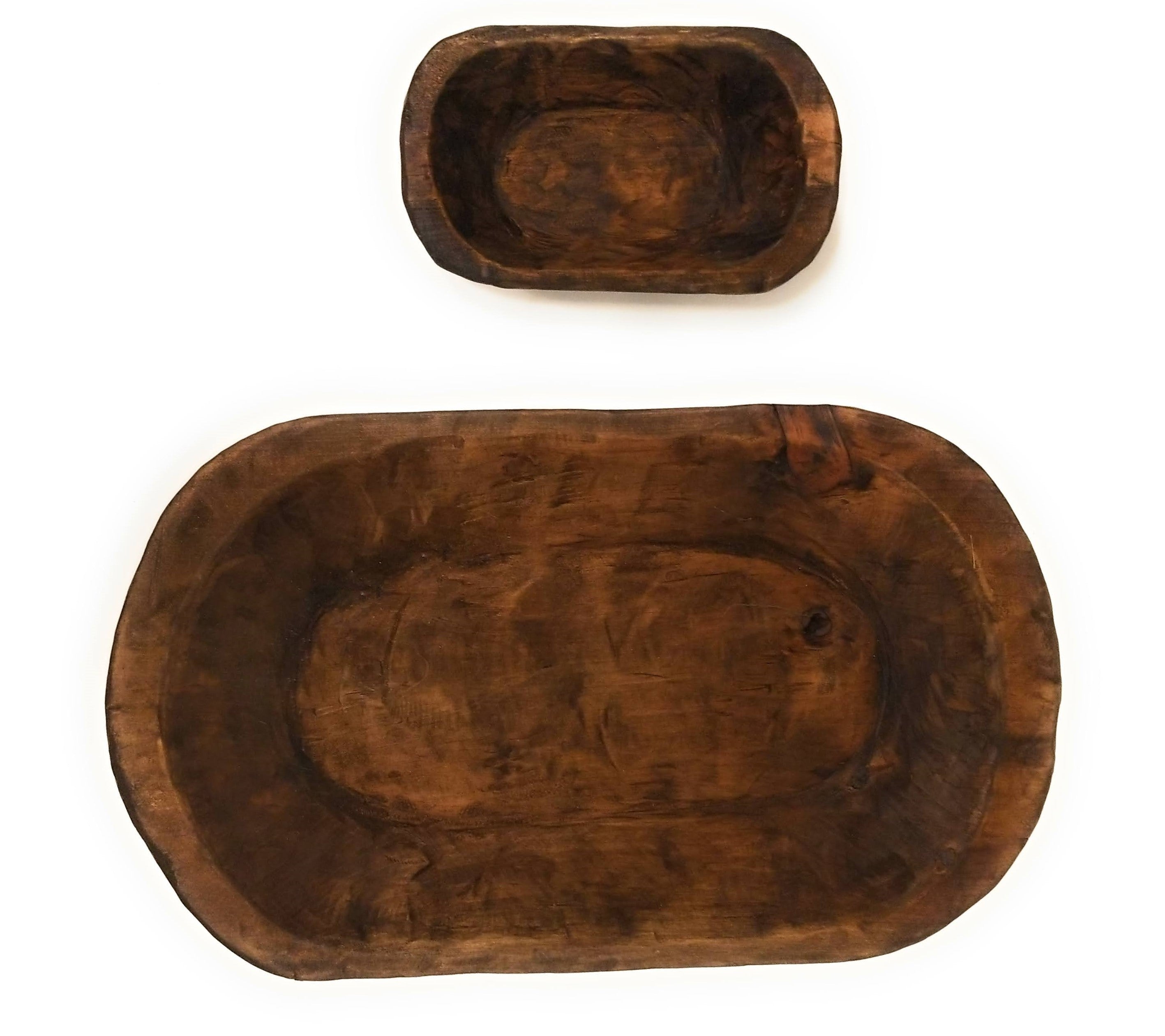 Bundle Deal- Weston 19"-22" Long Decorative Wood Dough Bowl + 9"-10" Long Mini Dough Bowl - Two Colors Available - Ranch Junkie Mercantile LLC