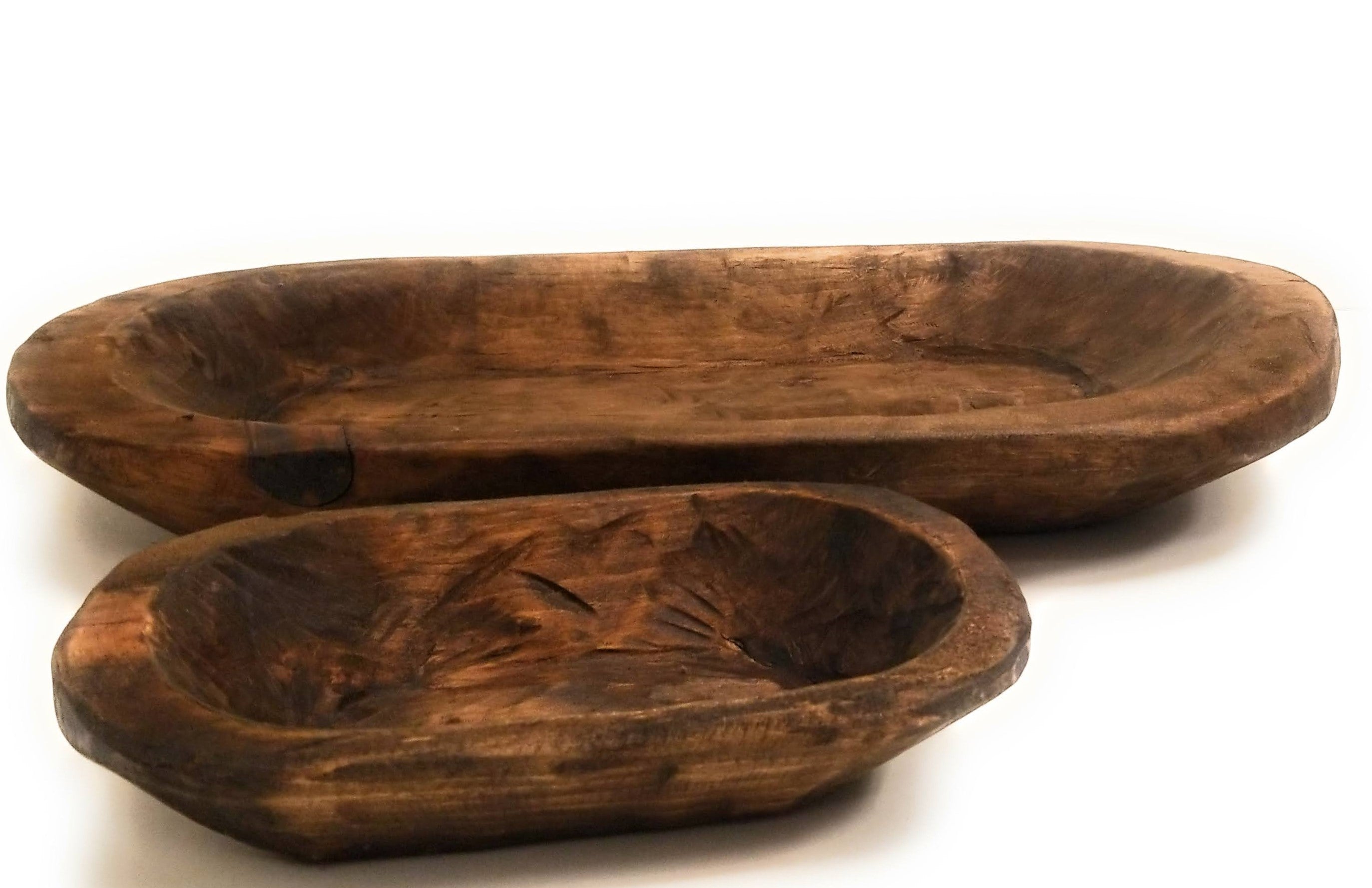 Bundle Deal- Weston 19"-22" Long Decorative Wood Dough Bowl + 9"-10" Long Mini Dough Bowl - Two Colors Available - Ranch Junkie Mercantile LLC