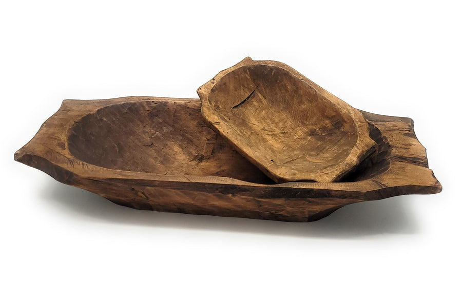 Farmhouse Rustic Dough Bowl With Handles- The Big Horn- Two Sizes - Ranch Junkie Mercantile LLC