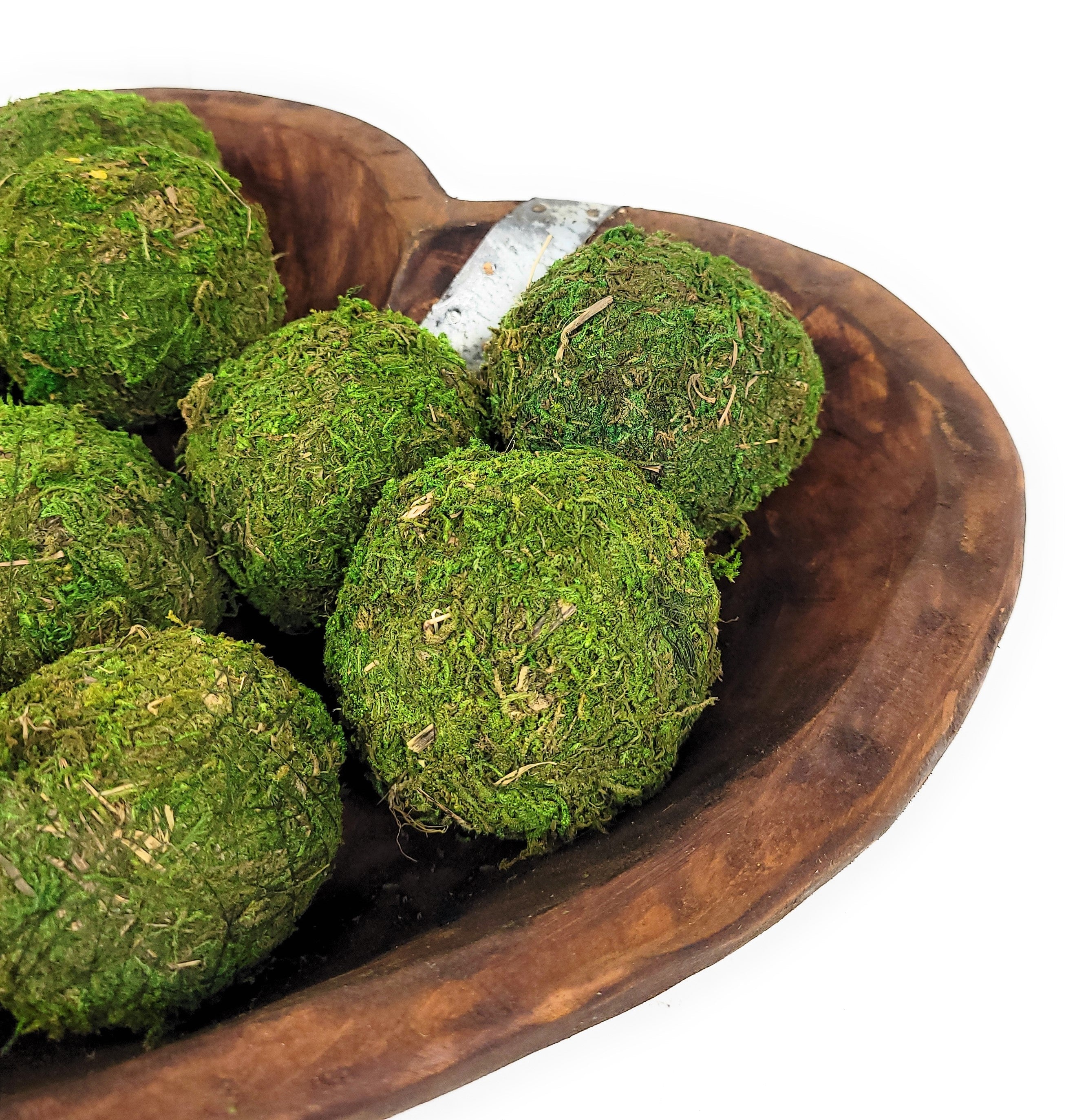 Industrial Wood Heart Bowl- Large Wood Dough Bowl With Moss Balls Or Without - Ranch Junkie Mercantile LLC 
