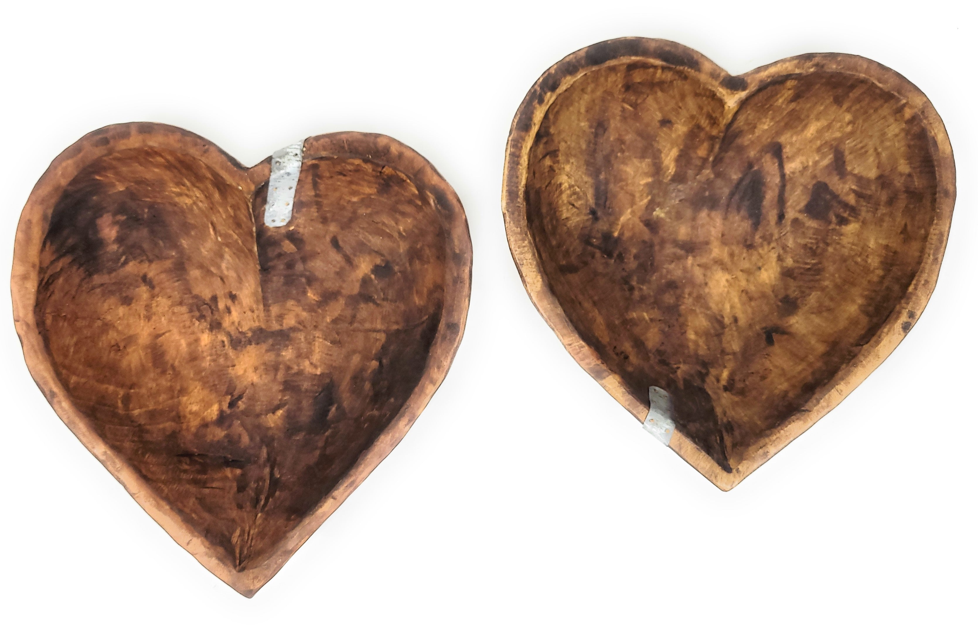 Industrial Wood Heart Bowl- Large Wood Dough Bowl With Moss Balls Or Without - Ranch Junkie Mercantile LLC