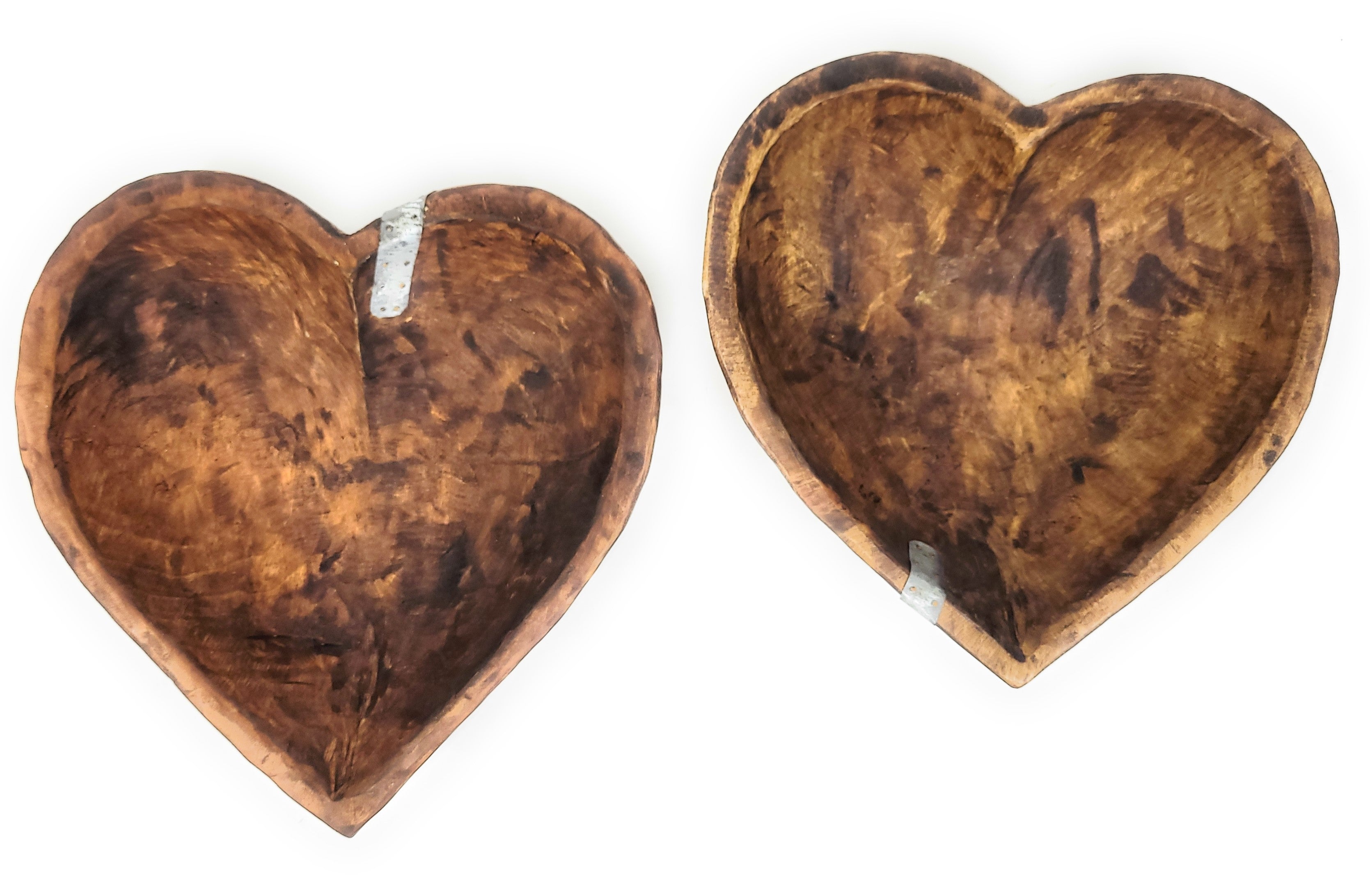 Industrial Wood Heart Bowl- Large Wood Dough Bowl With Moss Balls Or Without - Ranch Junkie Mercantile LLC 