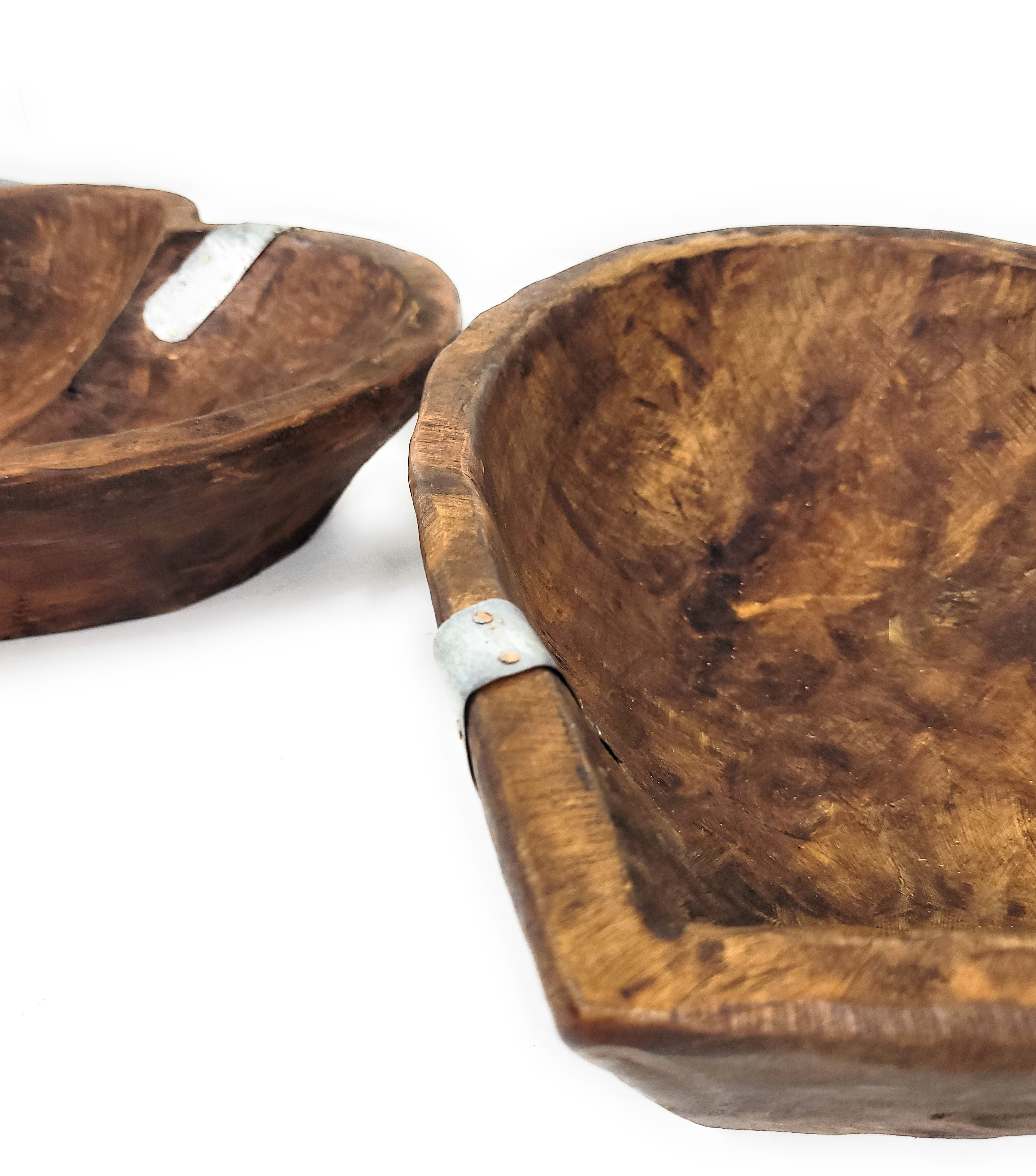 Industrial Wood Heart Bowl- Large Wood Dough Bowl With Moss Balls Or Without - Ranch Junkie Mercantile LLC