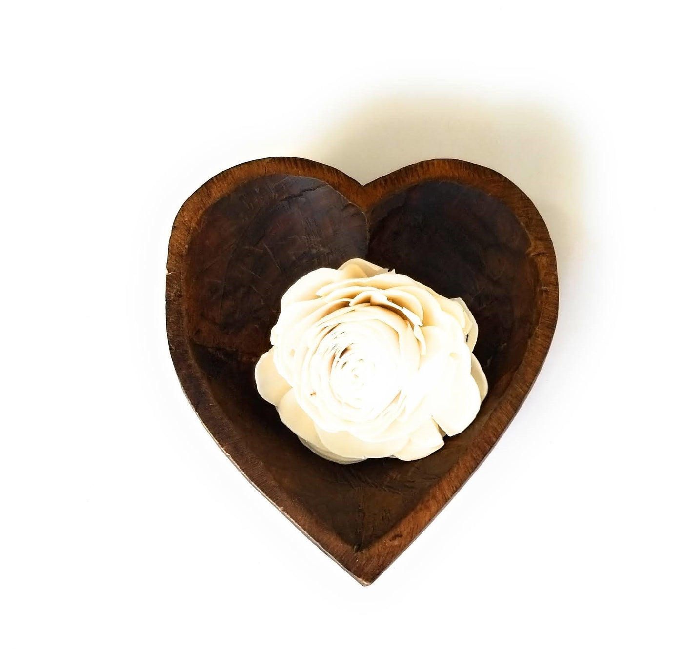 5"- 6" Itty Bitty Wood Heart Bowl Rustic White Farmhouse Brown - Ranch Junkie Mercantile LLC