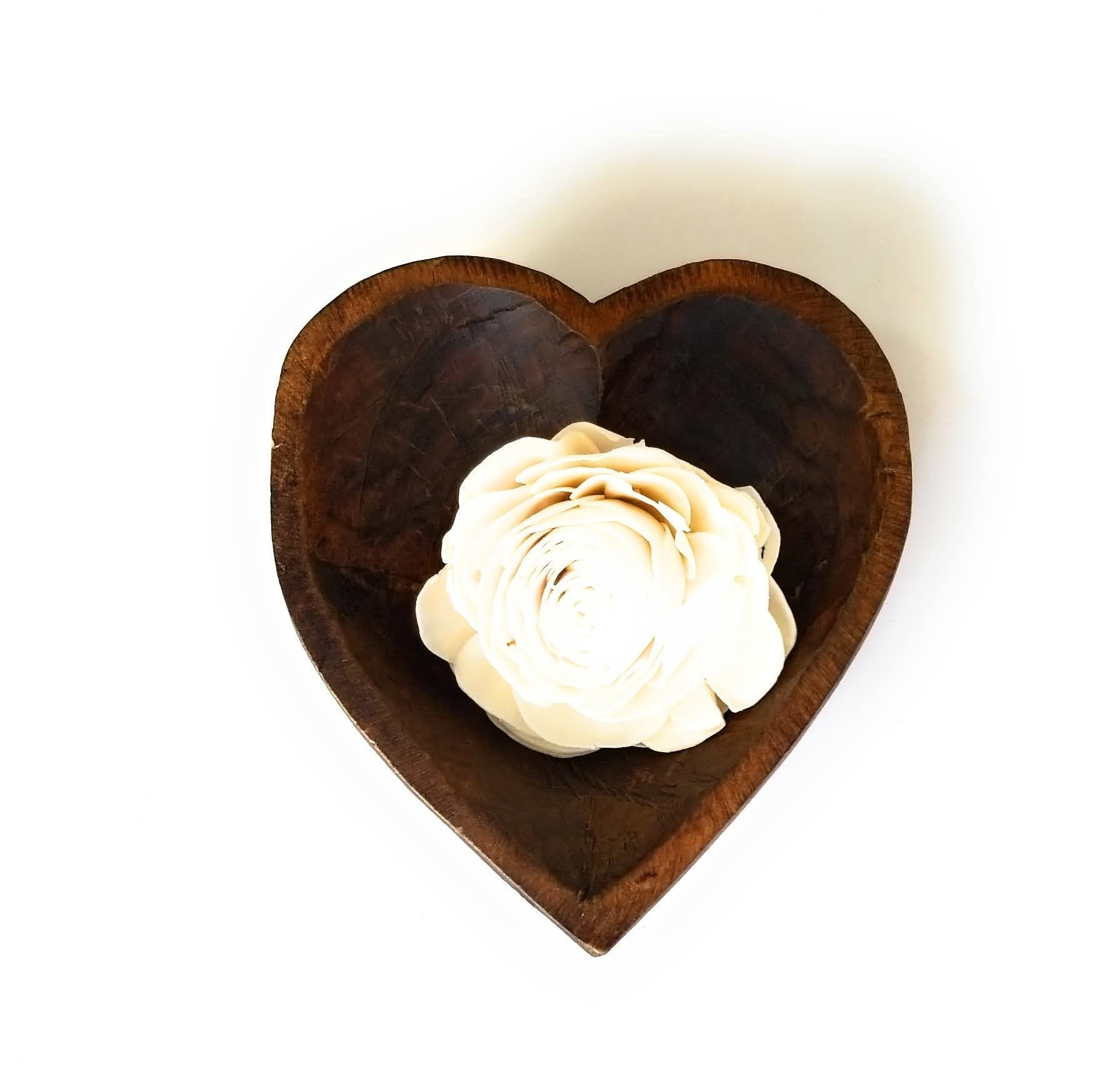 5"- 6" Itty Bitty Wood Heart Bowl Rustic White Farmhouse Brown - Ranch Junkie Mercantile LLC