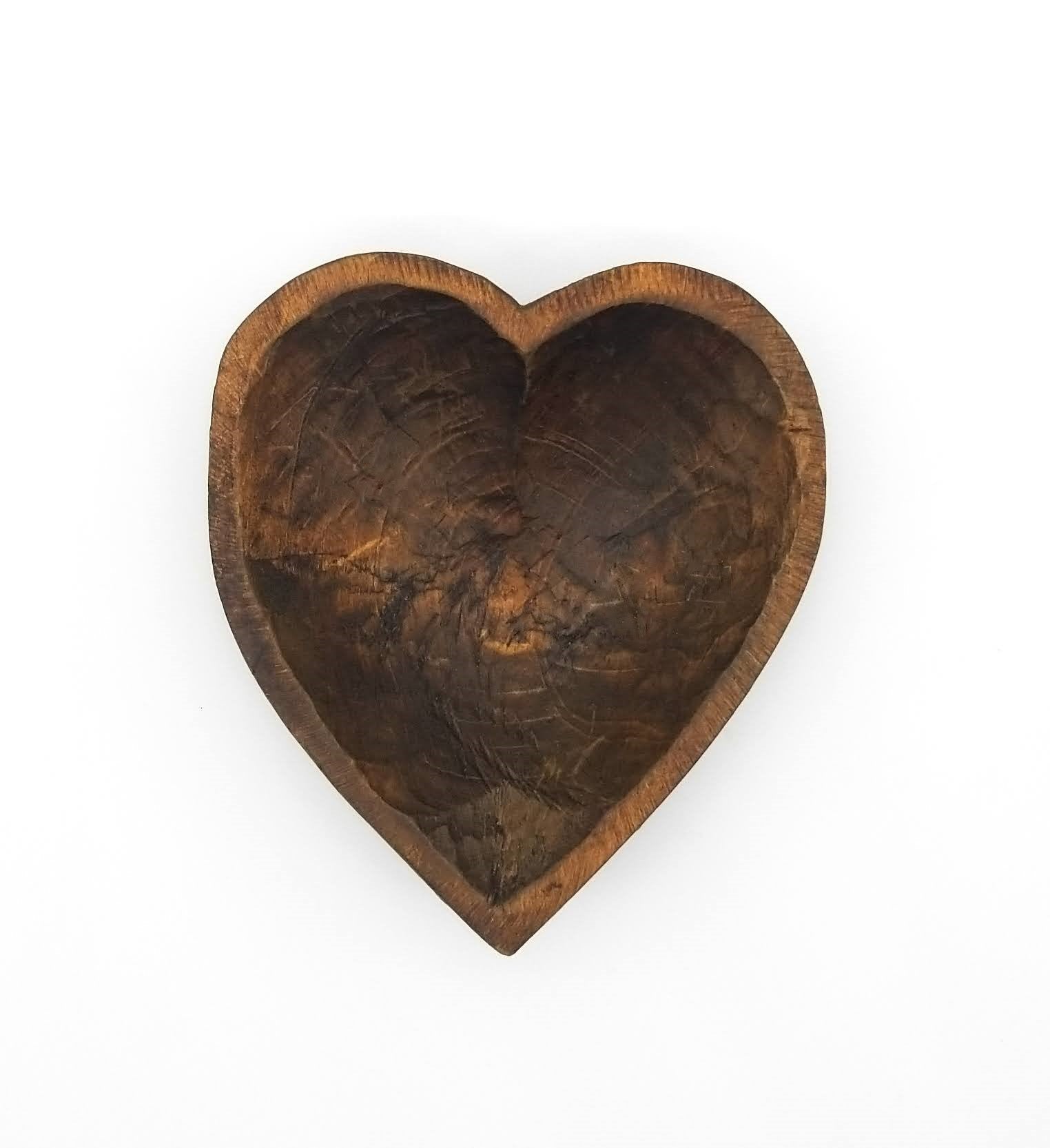 5"- 6" Itty Bitty Wood Heart Bowl Rustic White Farmhouse Brown - Ranch Junkie Mercantile LLC