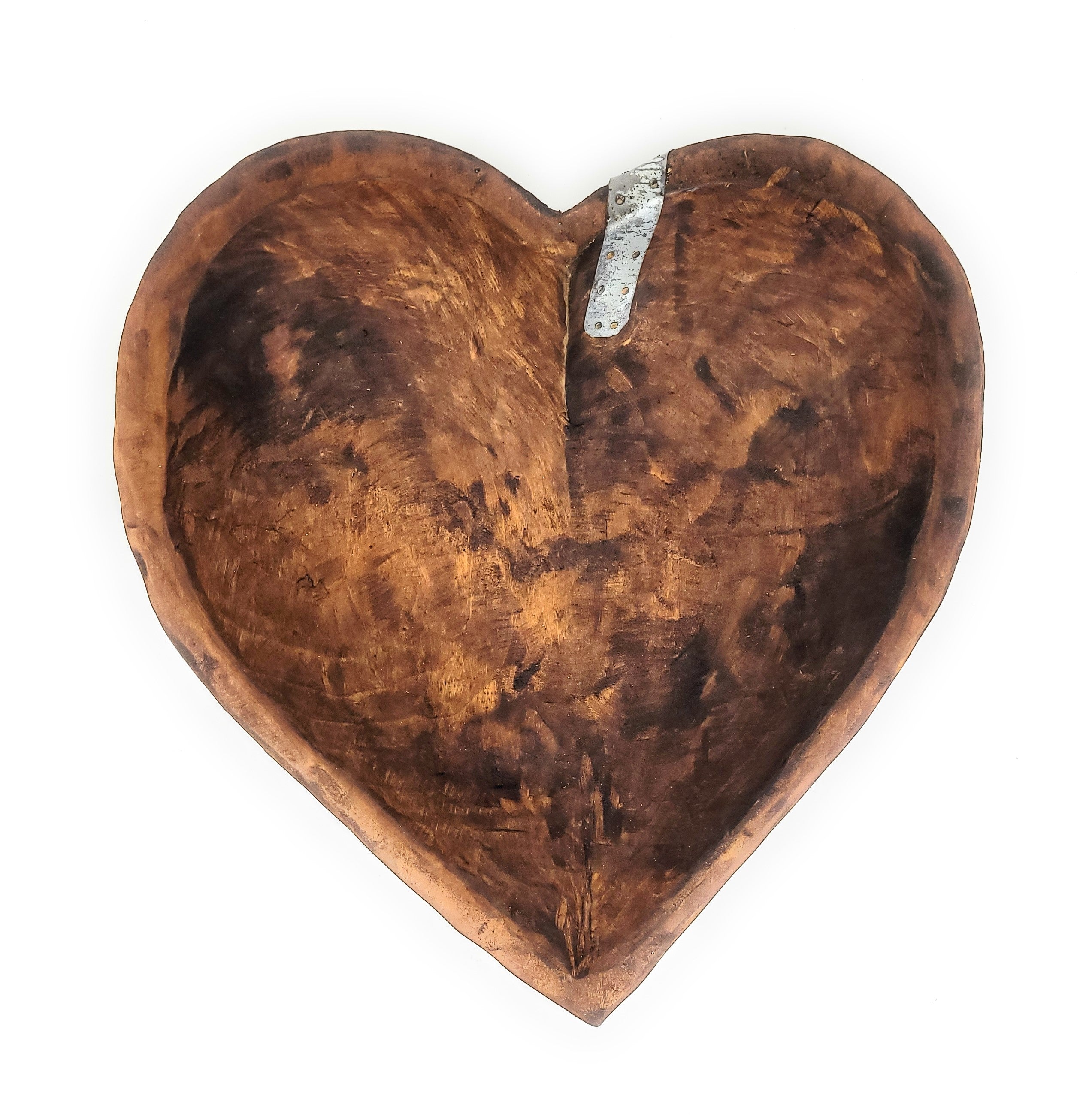 Industrial Wood Heart Bowl- Large Wood Dough Bowl With Moss Balls Or Without - Ranch Junkie Mercantile LLC 