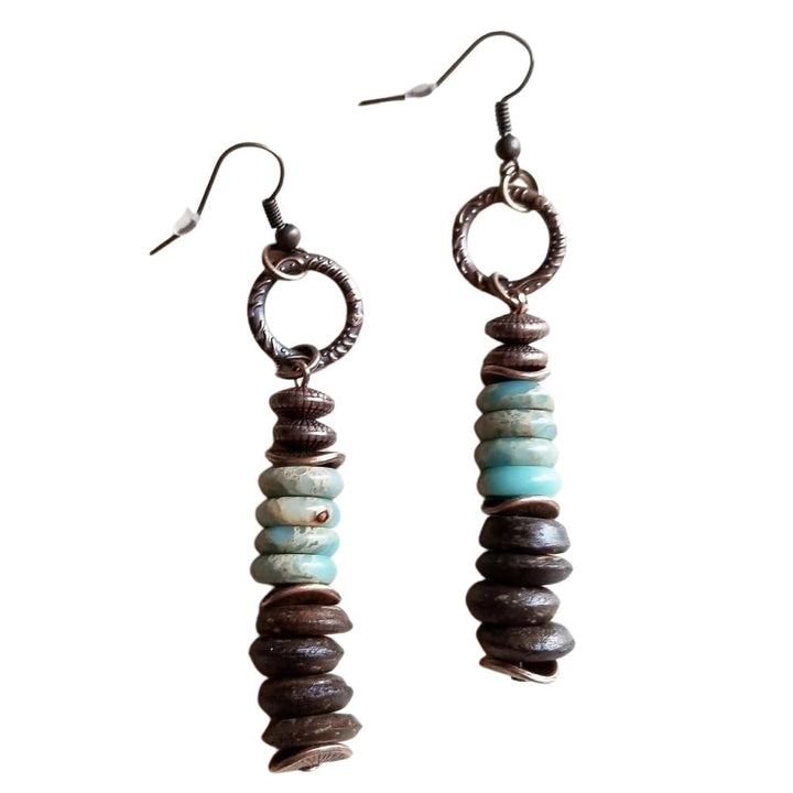 Aqua Terra and Wood Earrings - Ranch Junkie Mercantile LLC