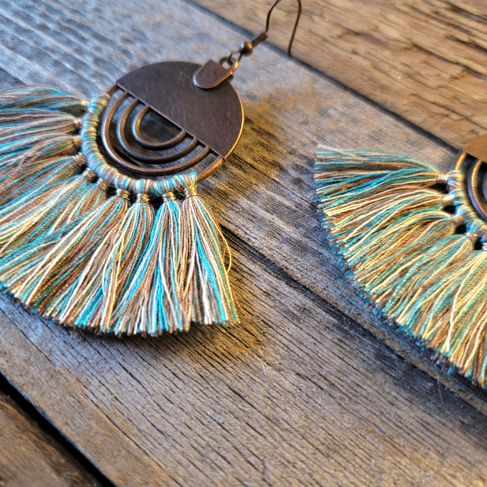 Blue Fan Tassel Earrings - Ranch Junkie Mercantile LLC 