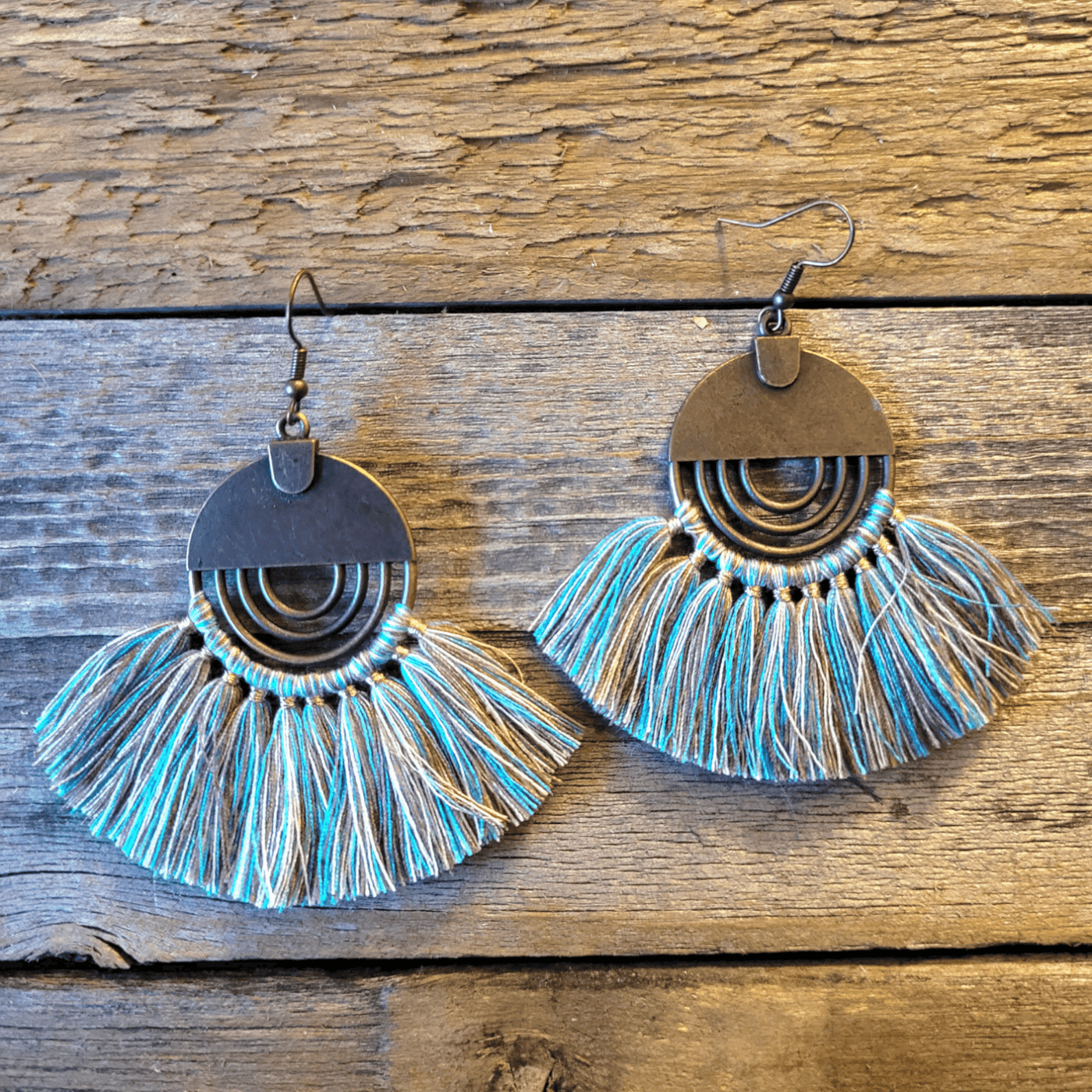 Blue Fan Tassel Earrings - Ranch Junkie Mercantile LLC 