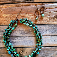 Hammered Copper Earrings African Turquoise Bead - Ranch Junkie Mercantile LLC