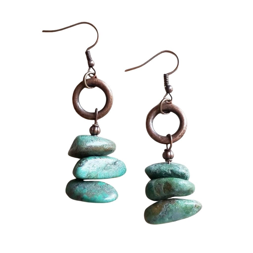 Natural Turquoise Stacked Gemstone Earrings - Ranch Junkie Mercantile LLC