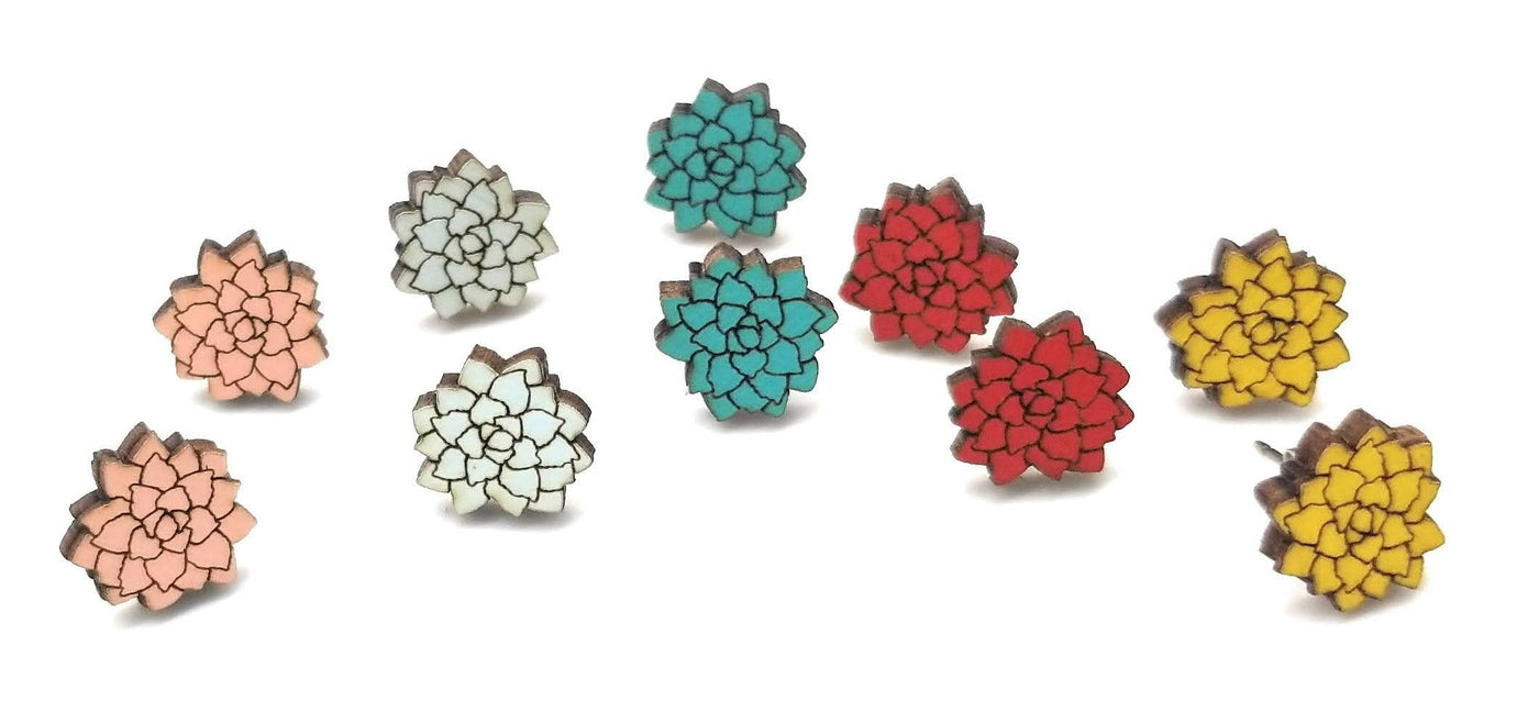 Wood Flowers Stud Earrings - Five Colors To Choose From - Ranch Junkie Mercantile LLC 