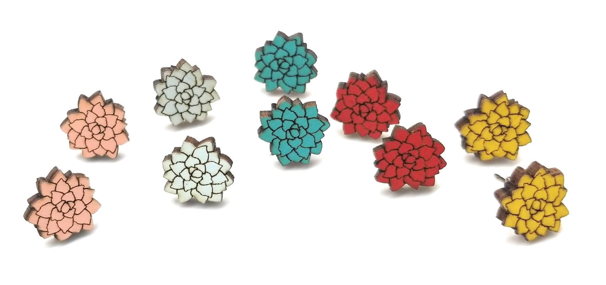 Wood Flowers Stud Earrings - Five Colors To Choose From - Ranch Junkie Mercantile LLC 