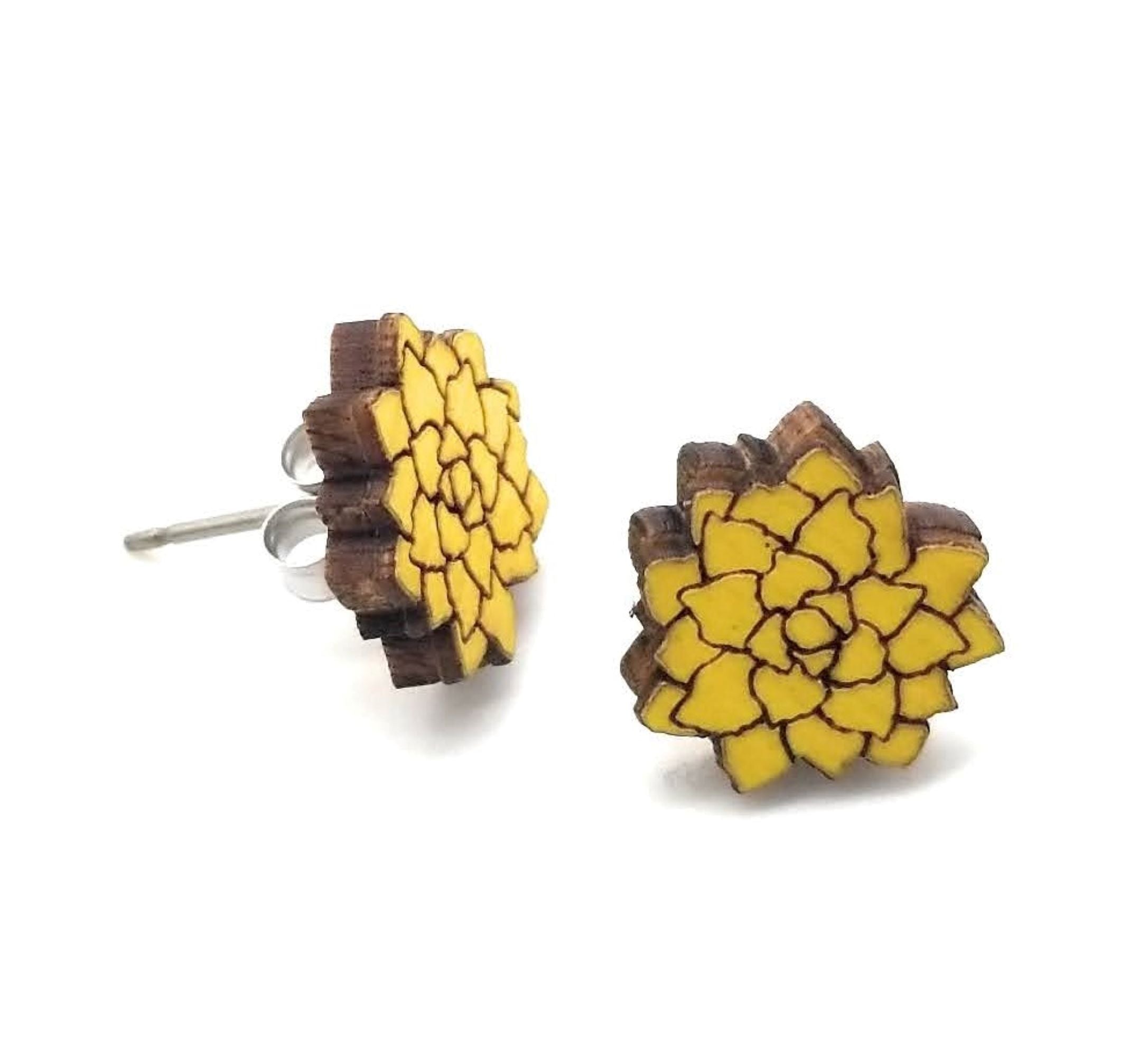 Wood Flowers Stud Earrings - Five Colors To Choose From - Ranch Junkie Mercantile LLC 