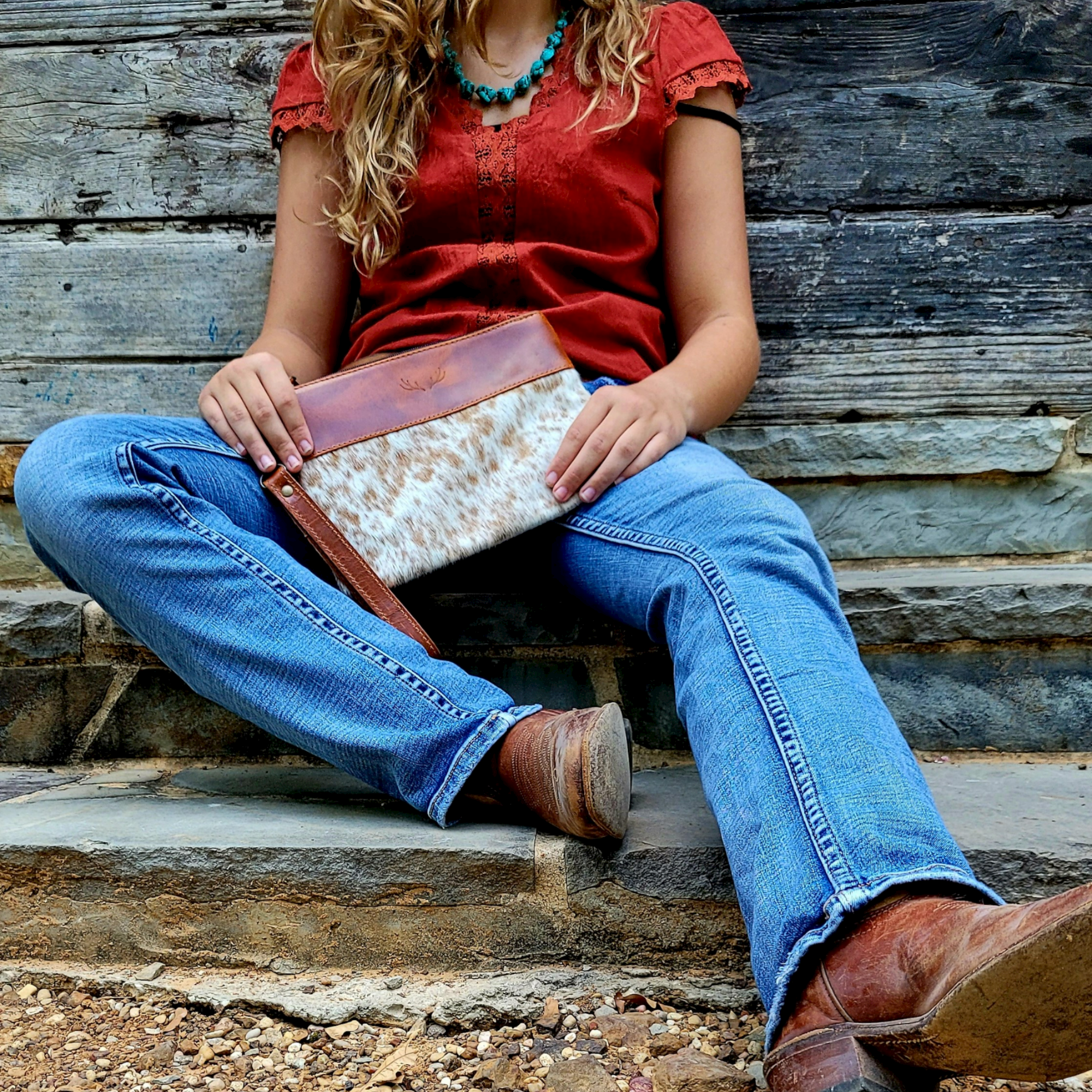 Mega Bundle Deal -The Highlands Large Genuine Cowhide Weekender Duffel Saddle+ Saddle Crossbody +Wristlet Clutch Saddle - Ranch Junkie Mercantile LLC 