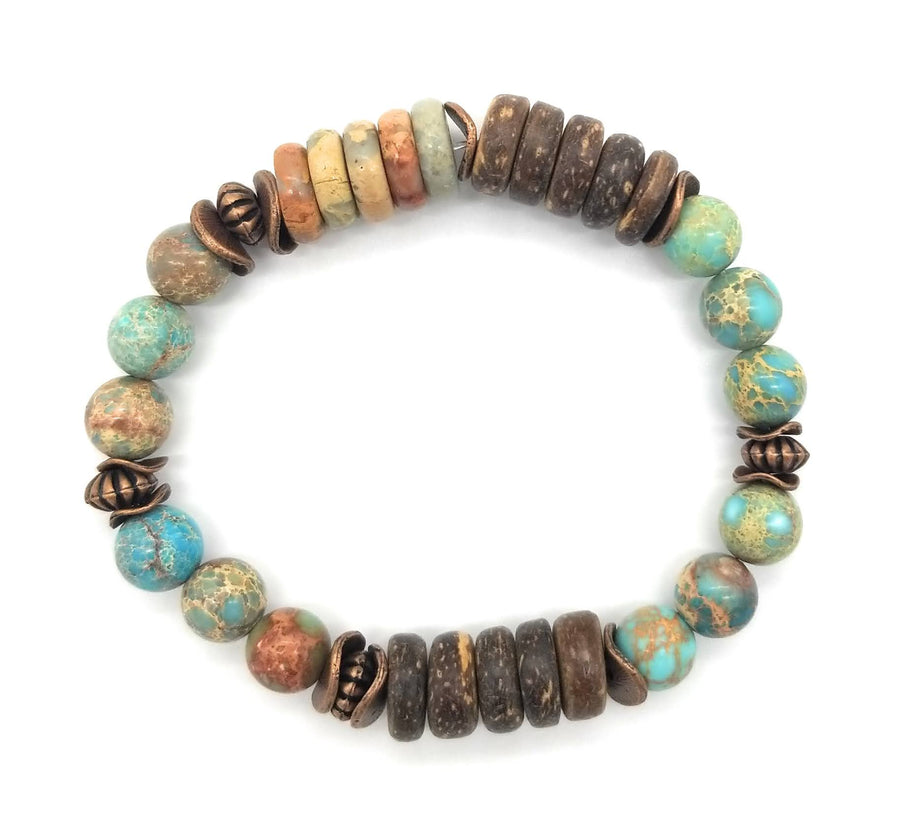 Aqua Terra and Wood Bracelet - Ranch Junkie Mercantile LLC