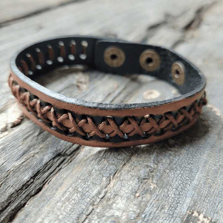 Dark Brown Vintage Laced Cuff-X Pattern - Ranch Junkie Mercantile LLC