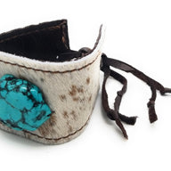 Leather Cuff with Tie-Spotted Hair-on-Hide with Turquoise - Ranch Junkie Mercantile LLC