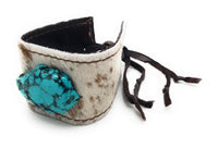 Leather Cuff with Tie-Spotted Hair-on-Hide with Turquoise - Ranch Junkie Mercantile LLC