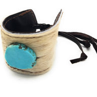 Leather Cuff with Tie-Spotted Hair-on-Hide with Turquoise - Ranch Junkie Mercantile LLC