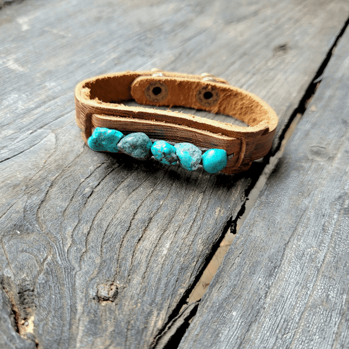 Dusty Leather Cuff with African Turquoise Chunks - Ranch Junkie Mercantile LLC