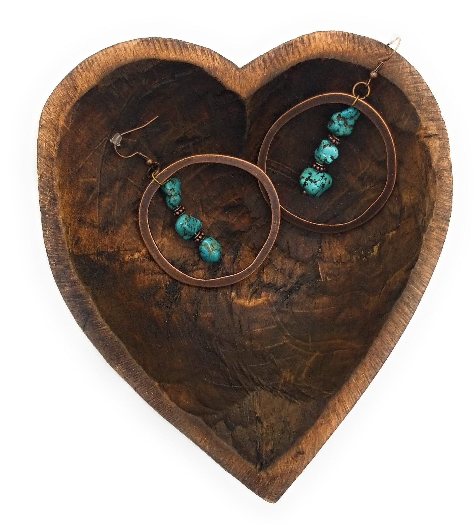 Copper Hoop Earrings with Blue Turquoise and Copper - Ranch Junkie Mercantile LLC